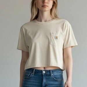 Carhartt L Cream Tan Short Sleeve Cropped Tee Shirt Mountain Chic Outdoors